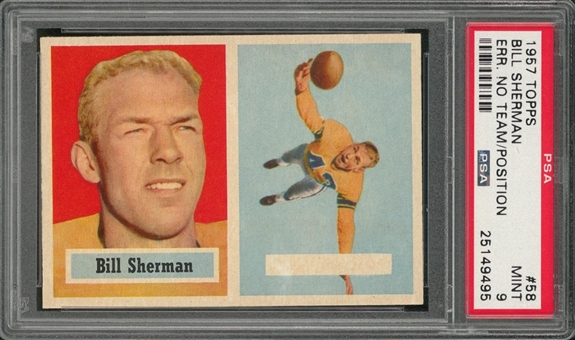 1957 Topps Football #58 Willard Sherman/Err No Team/Position – PSA MINT 9